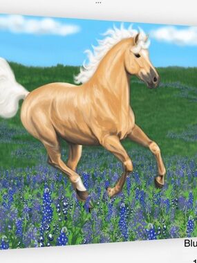 Palomino Horse Canvas Art - Golden Palomino in Bluebonnets - “Bluebonnet Run”